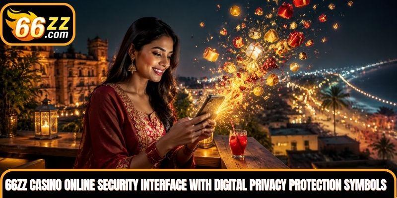 66ZZ Casino online security interface with digital privacy protection symbols