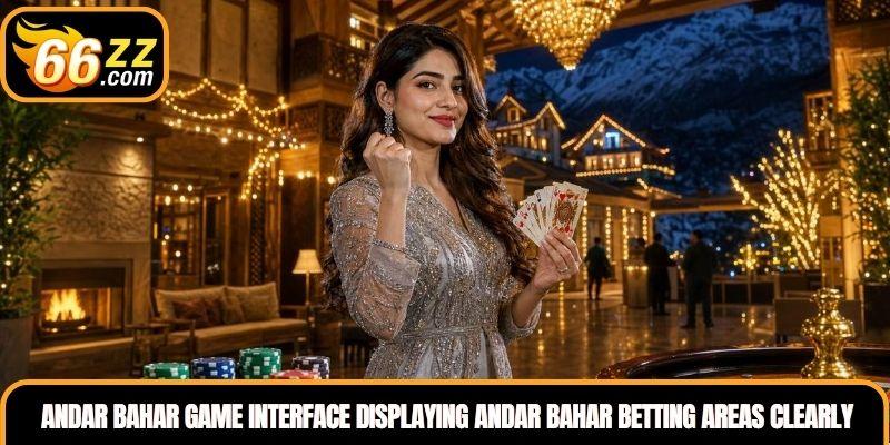 Andar Bahar Game interface displaying Andar Bahar betting areas clearly