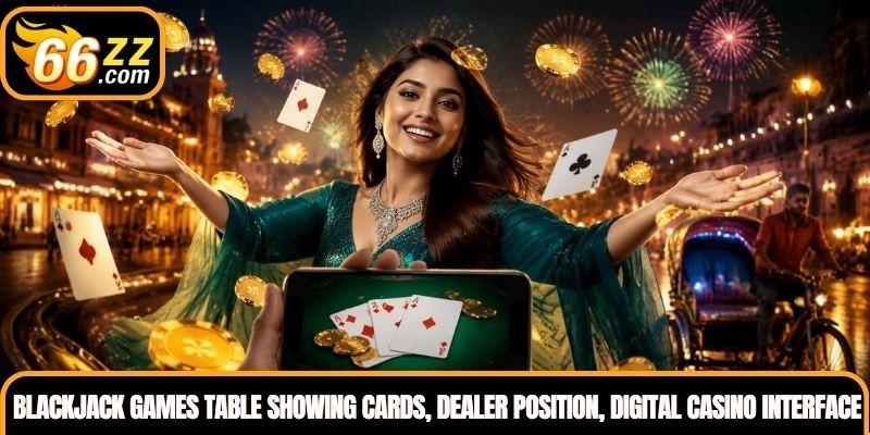 Blackjack Games table showing cards, dealer position, and digital casino interface