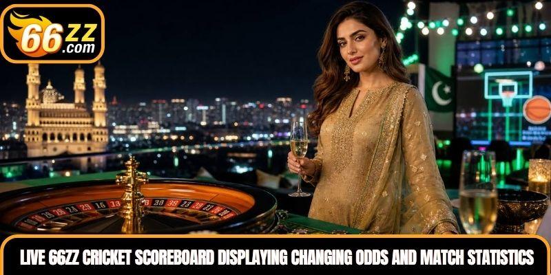 Live 66ZZ Cricket scoreboard displaying changing odds and match statistics