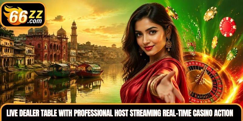 Live Dealer table with professional host streaming real-time casino action