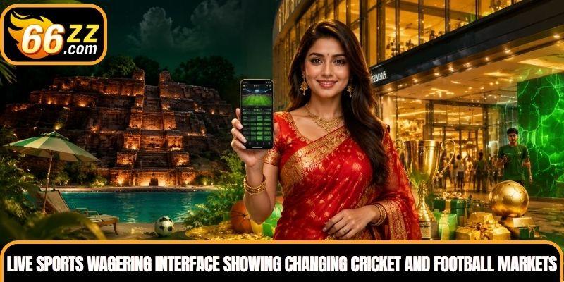 Live sports wagering interface showing changing cricket and football markets