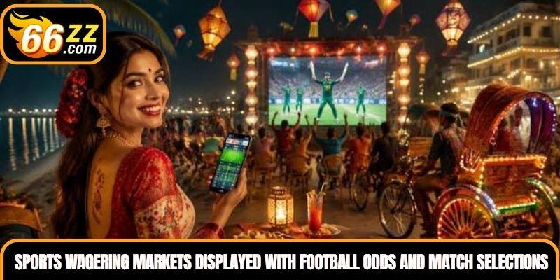 Sports wagering markets displayed with football odds and match selections