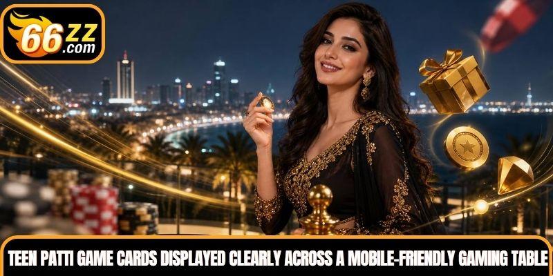 Teen Patti Game cards displayed clearly across a mobile-friendly gaming table